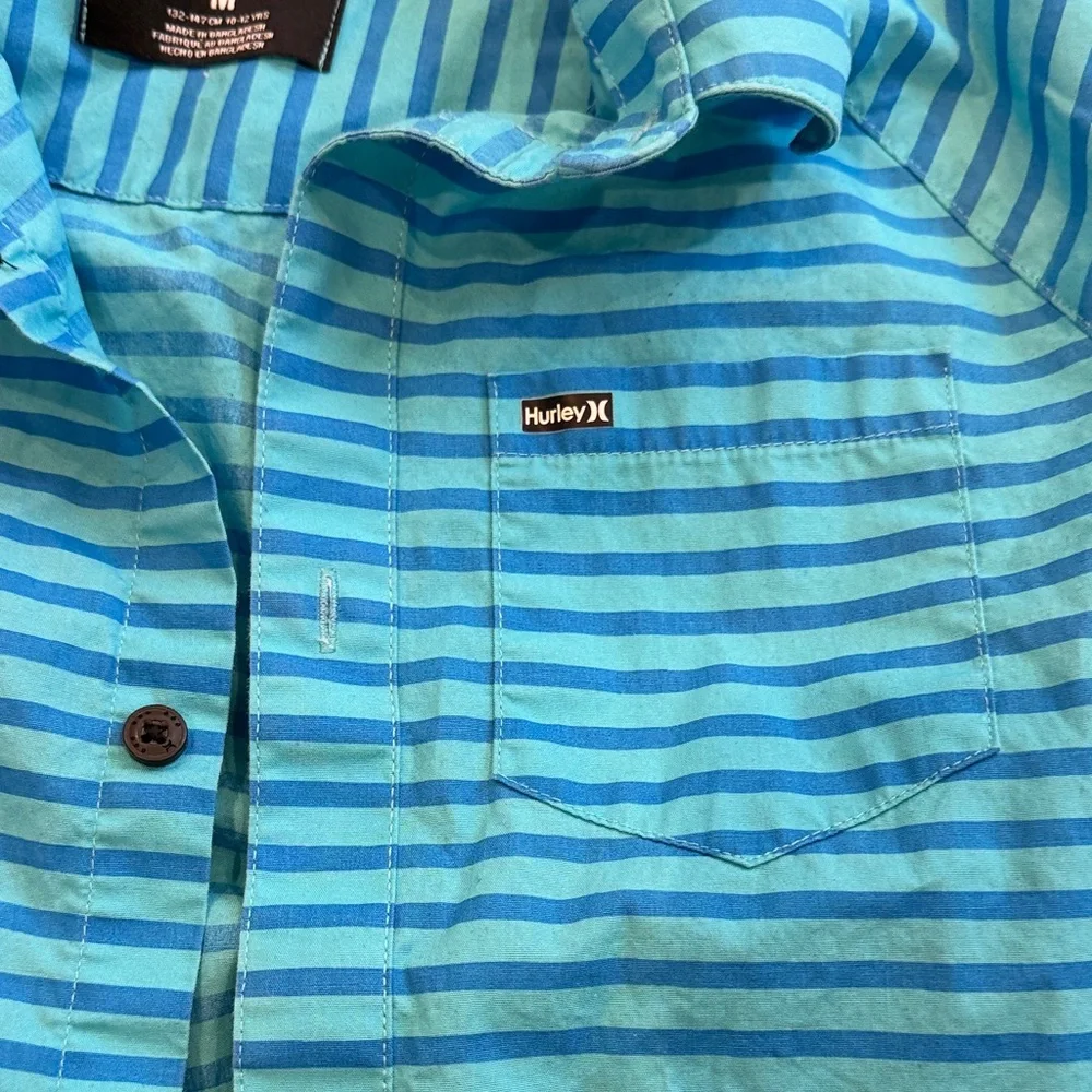Hurley Kids Aqua Striped Button Down Shirt Medium C3-084